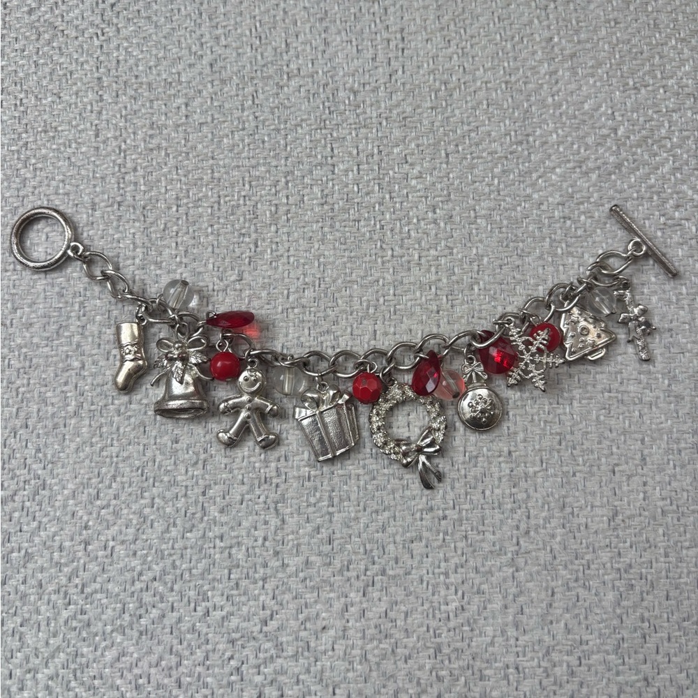 Claire’s Silver Holiday Charm Bracelet with Red Accents